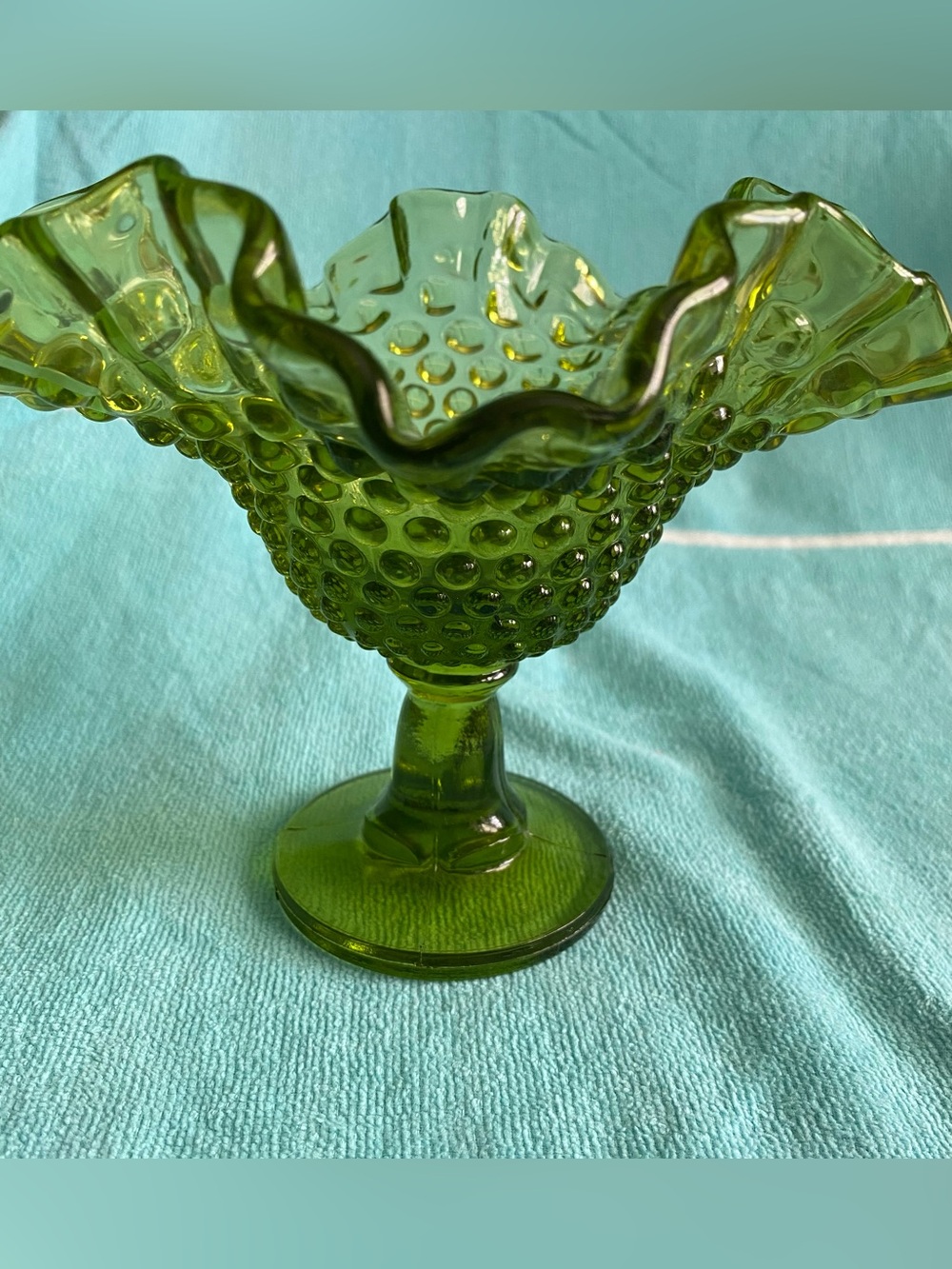 Vintage Fenton Like Inspired Green Glass Open Compote/Candy Bowl
